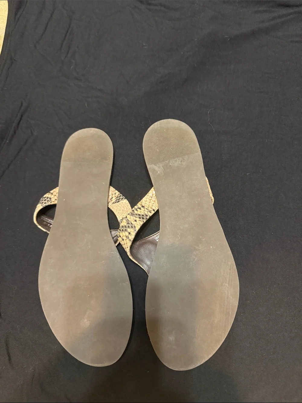 Tory Burch Brown Snakeskin-Pattern Thong Sandals with Gold Logo
